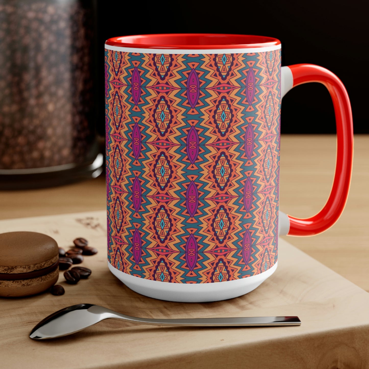 Mandala Orange Two-Tone Coffee Mugs, 15oz