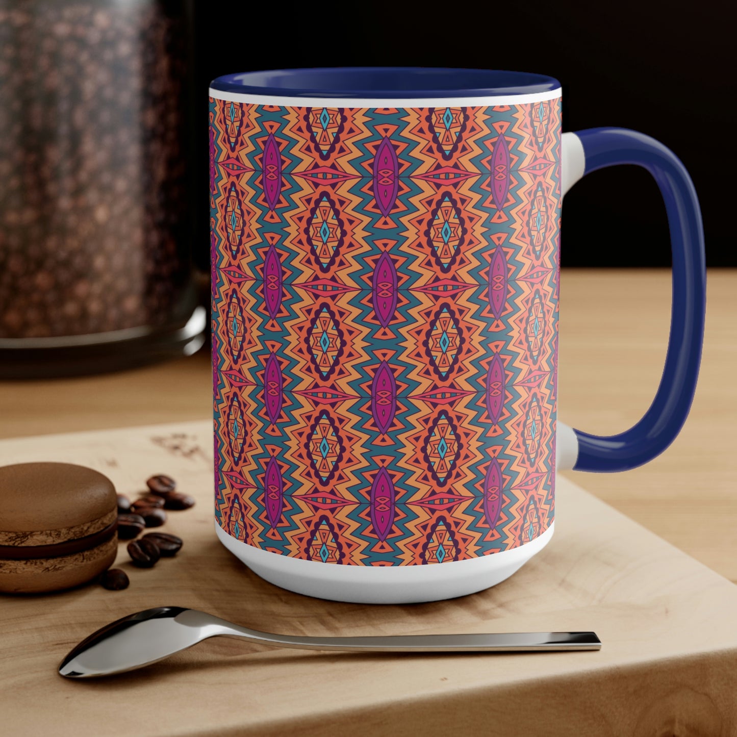 Mandala Orange Two-Tone Coffee Mugs, 15oz