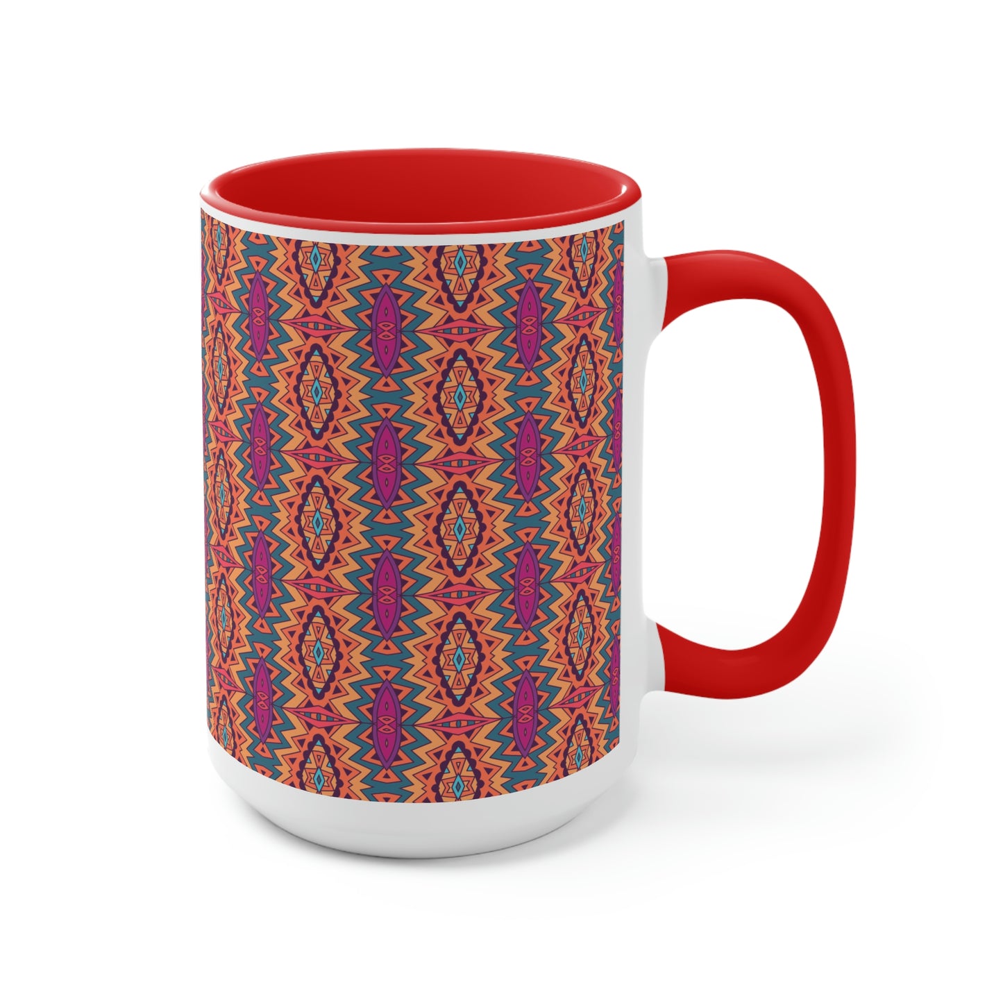 Mandala Orange Two-Tone Coffee Mugs, 15oz