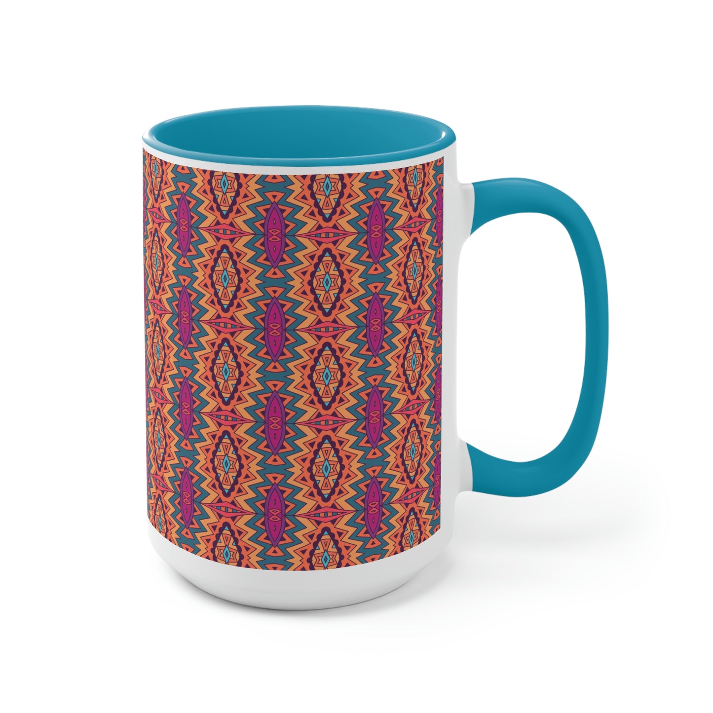 Mandala Orange Two-Tone Coffee Mugs, 15oz