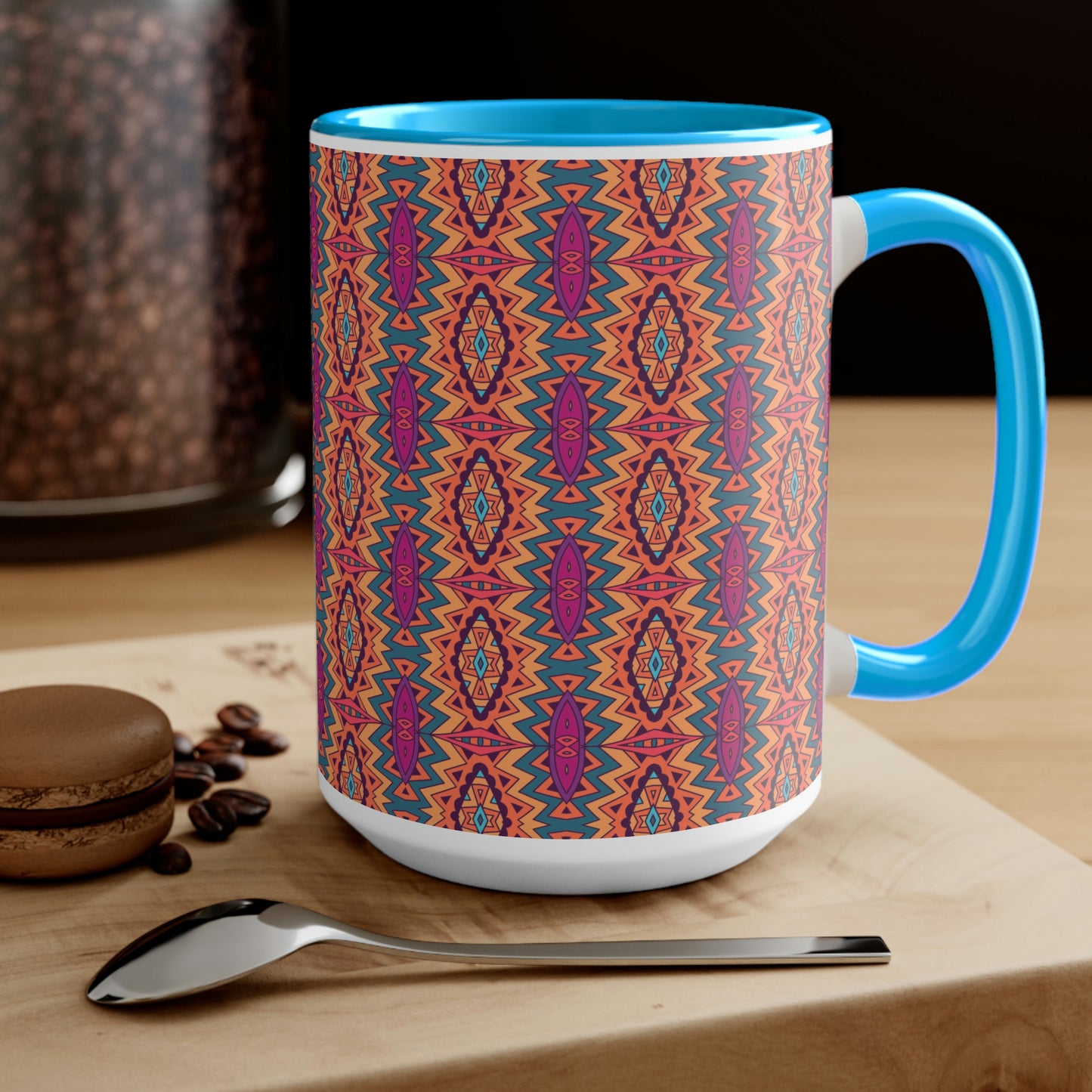 Mandala Orange Two-Tone Coffee Mugs, 15oz