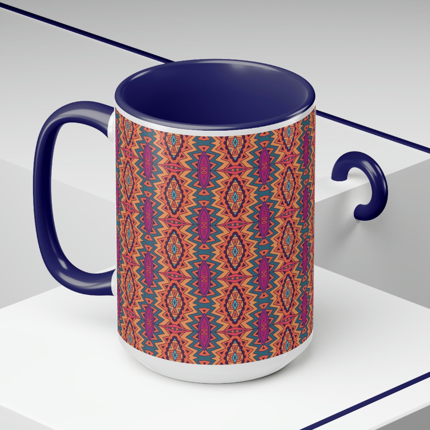 Mandala Orange Two-Tone Coffee Mugs, 15oz