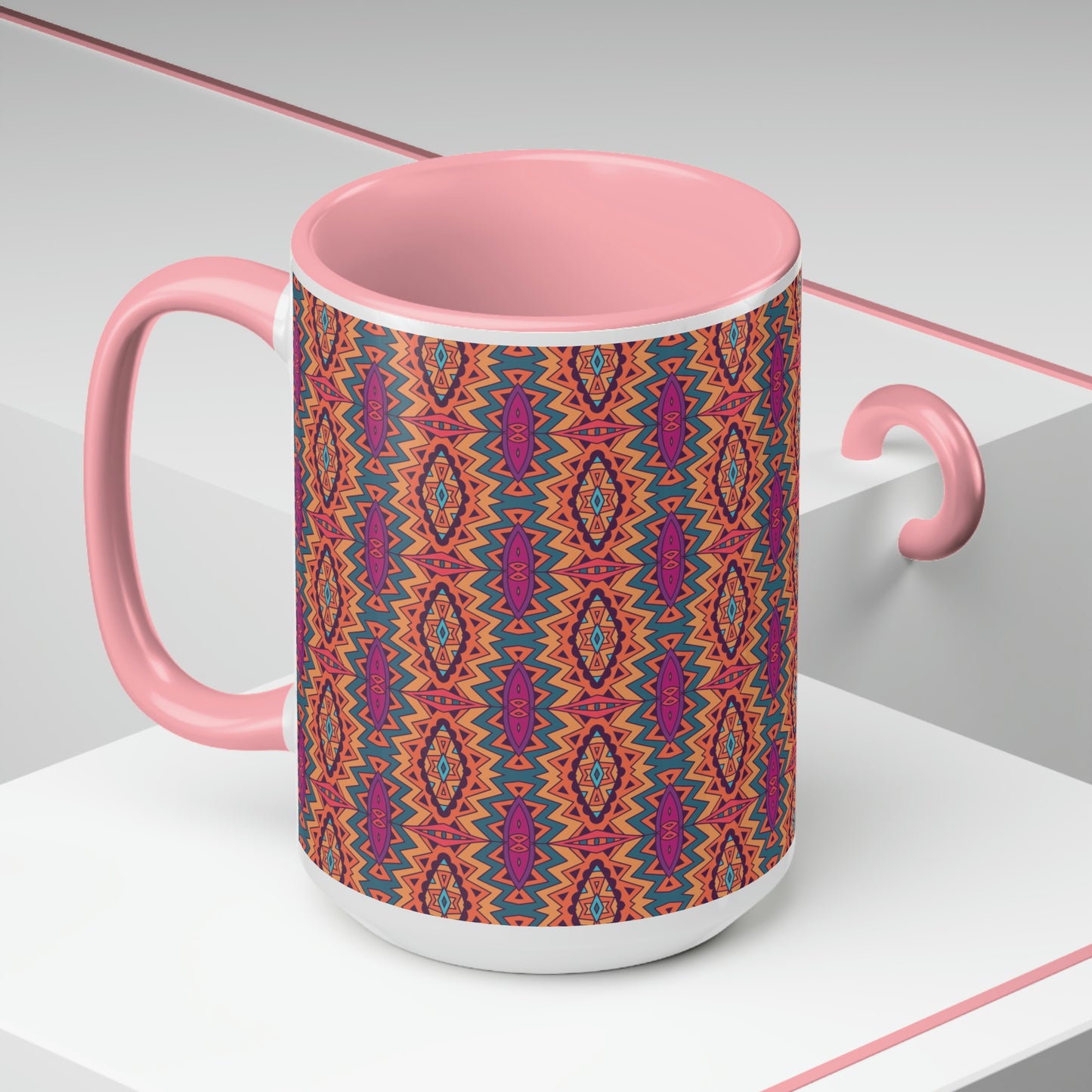 Mandala Orange Two-Tone Coffee Mugs, 15oz