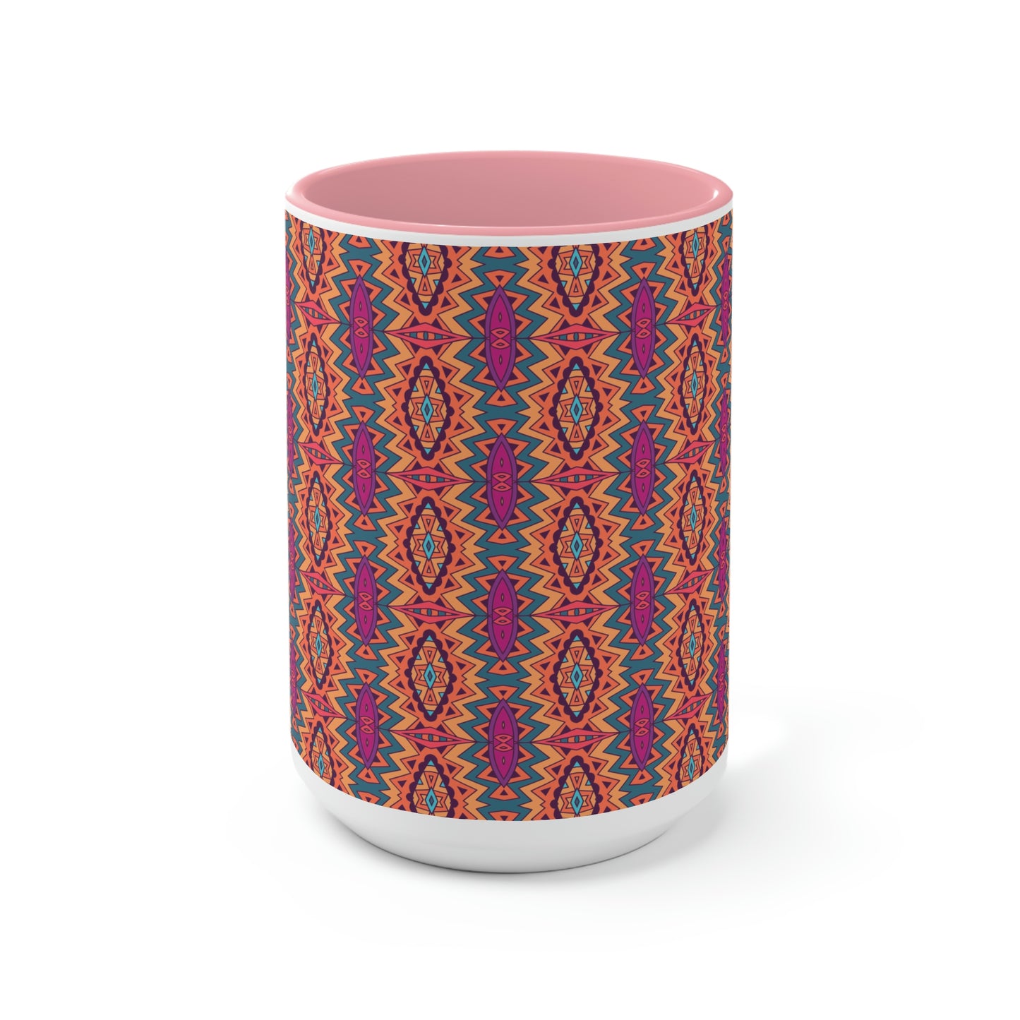 Mandala Orange Two-Tone Coffee Mugs, 15oz