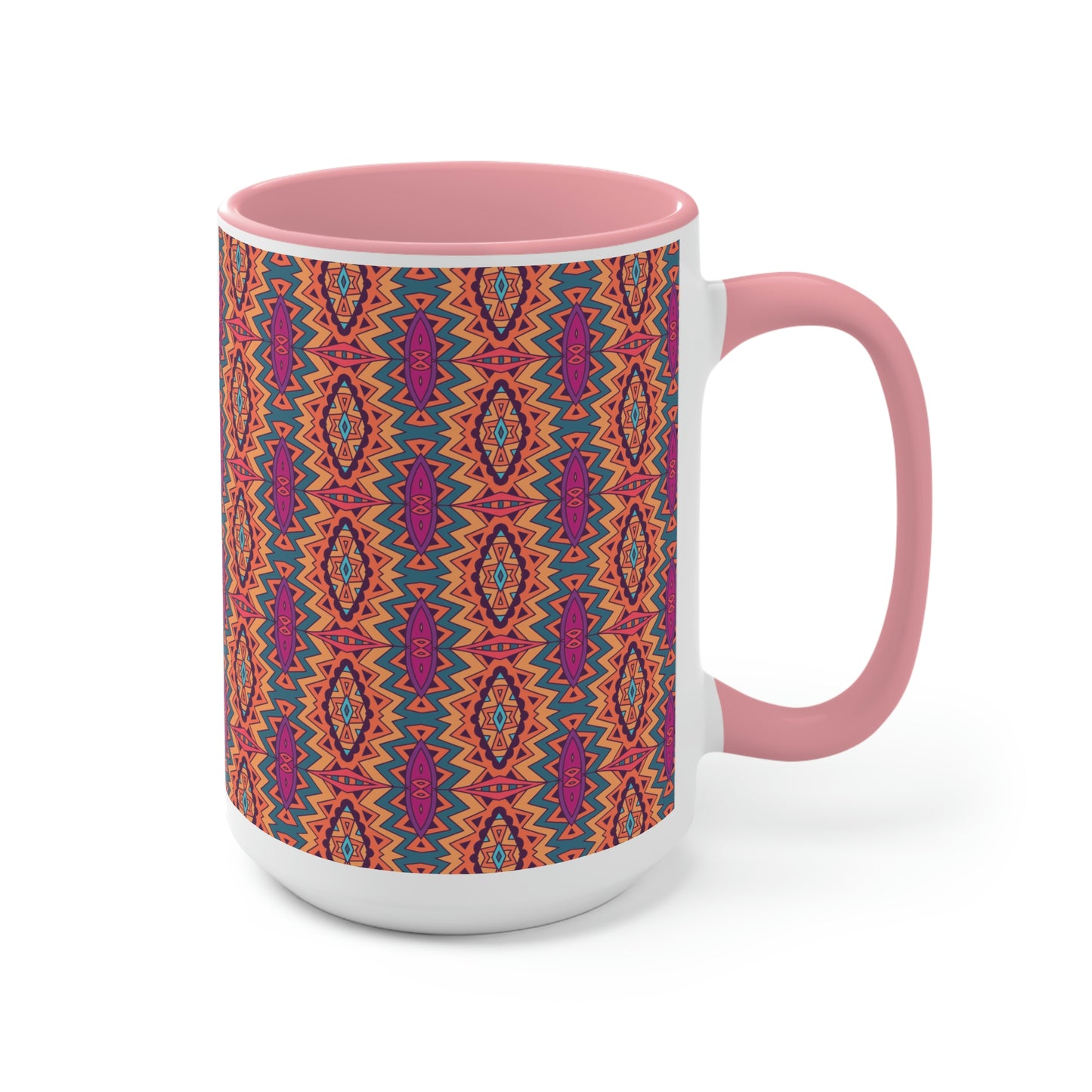Mandala Orange Two-Tone Coffee Mugs, 15oz