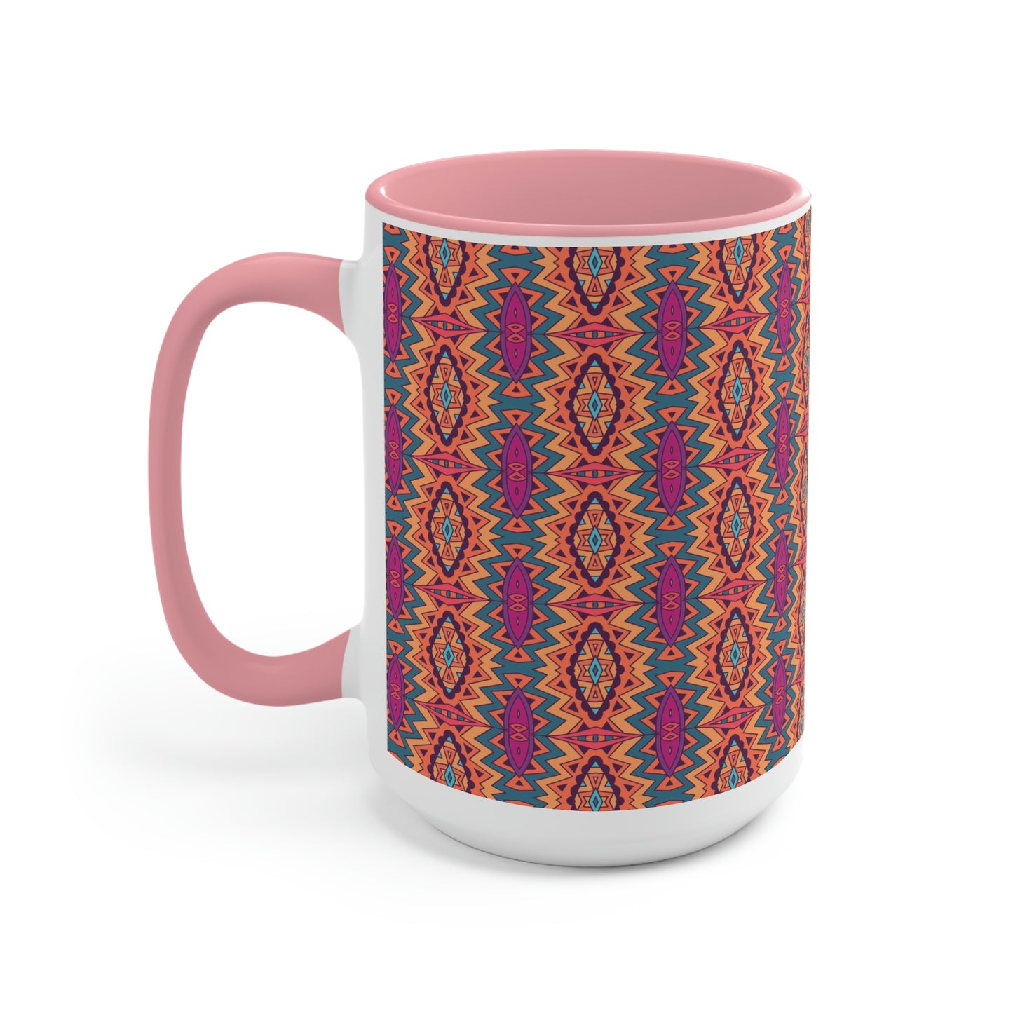 Mandala Orange Two-Tone Coffee Mugs, 15oz