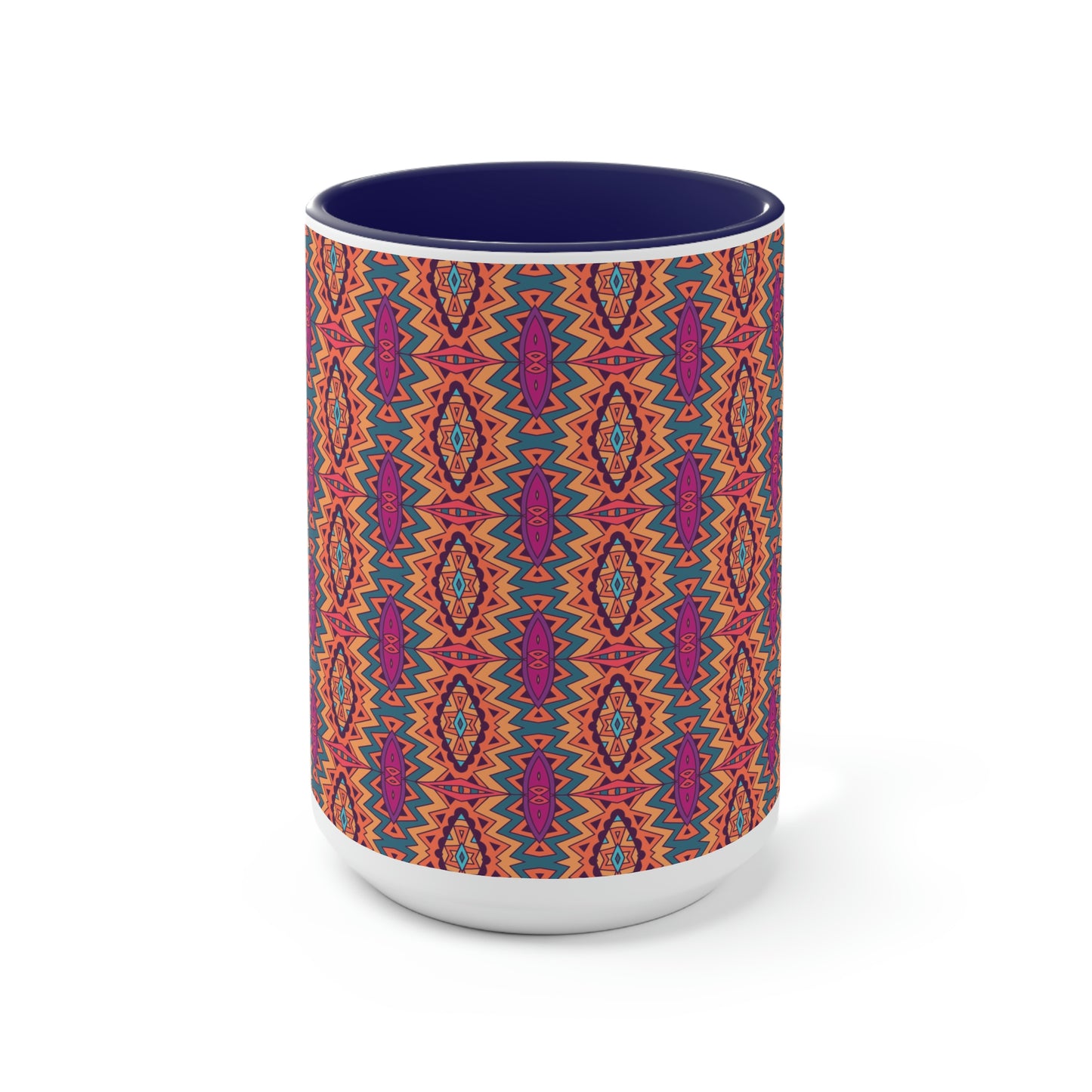 Mandala Orange Two-Tone Coffee Mugs, 15oz
