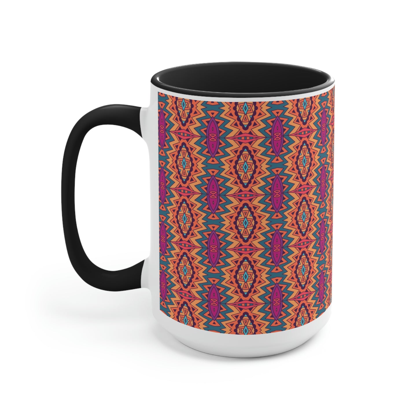 Mandala Orange Two-Tone Coffee Mugs, 15oz
