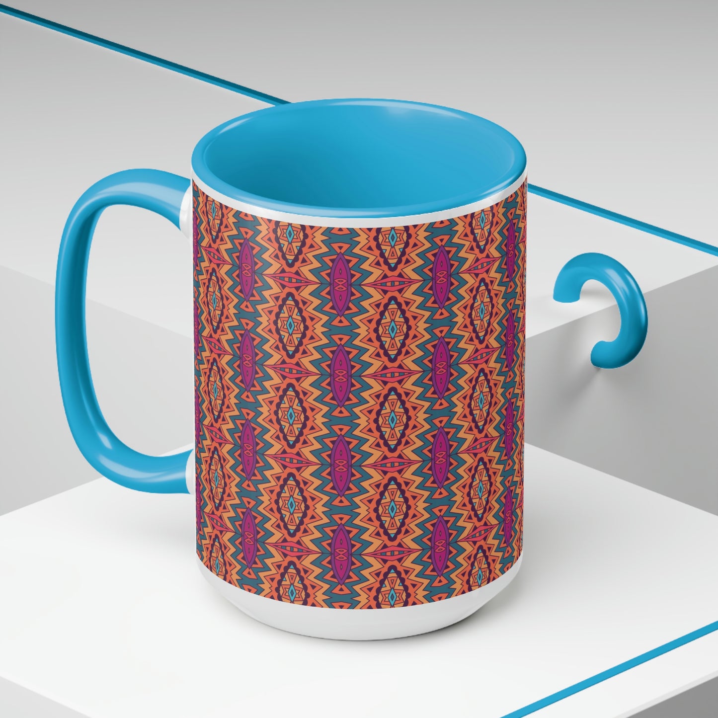Mandala Orange Two-Tone Coffee Mugs, 15oz