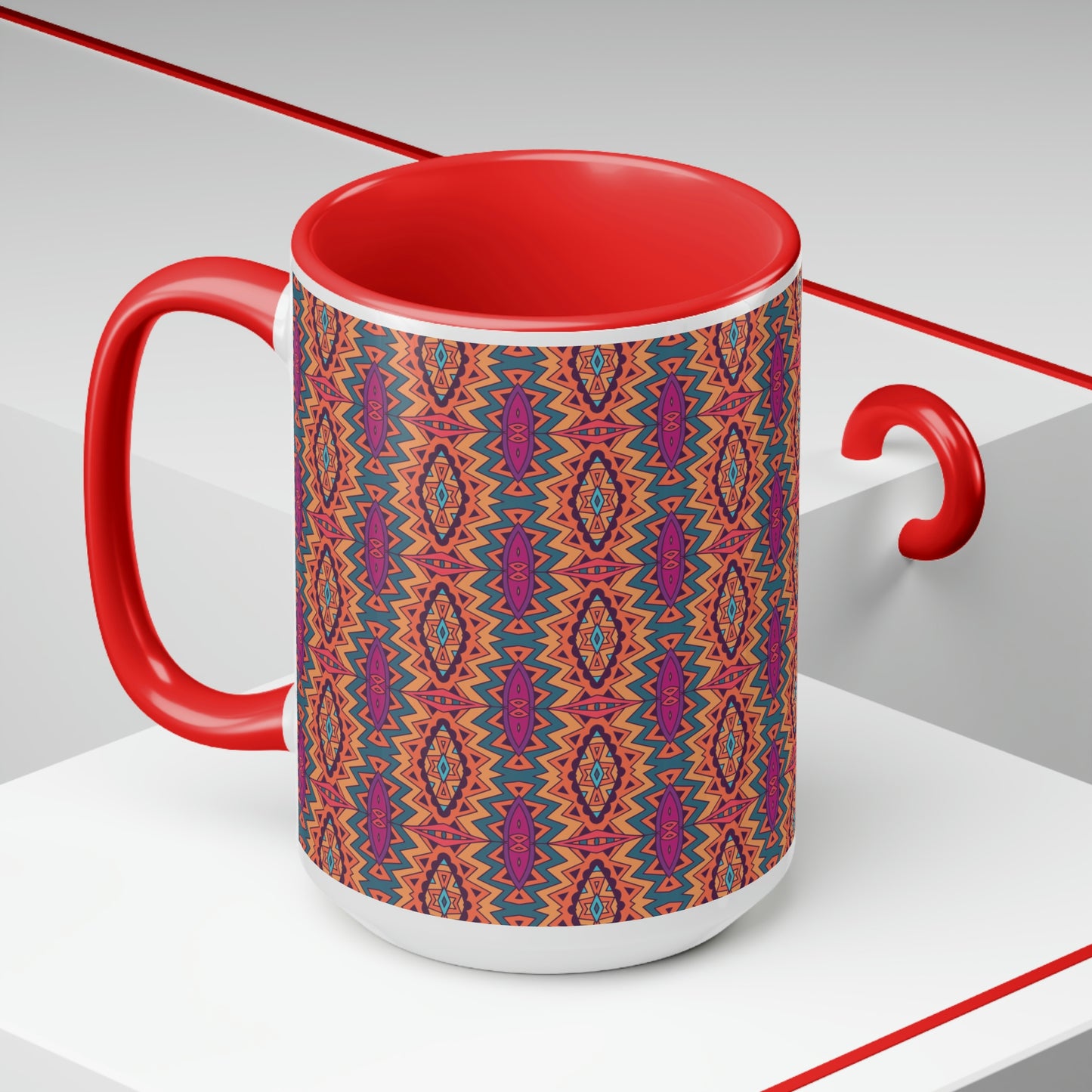 Mandala Orange Two-Tone Coffee Mugs, 15oz