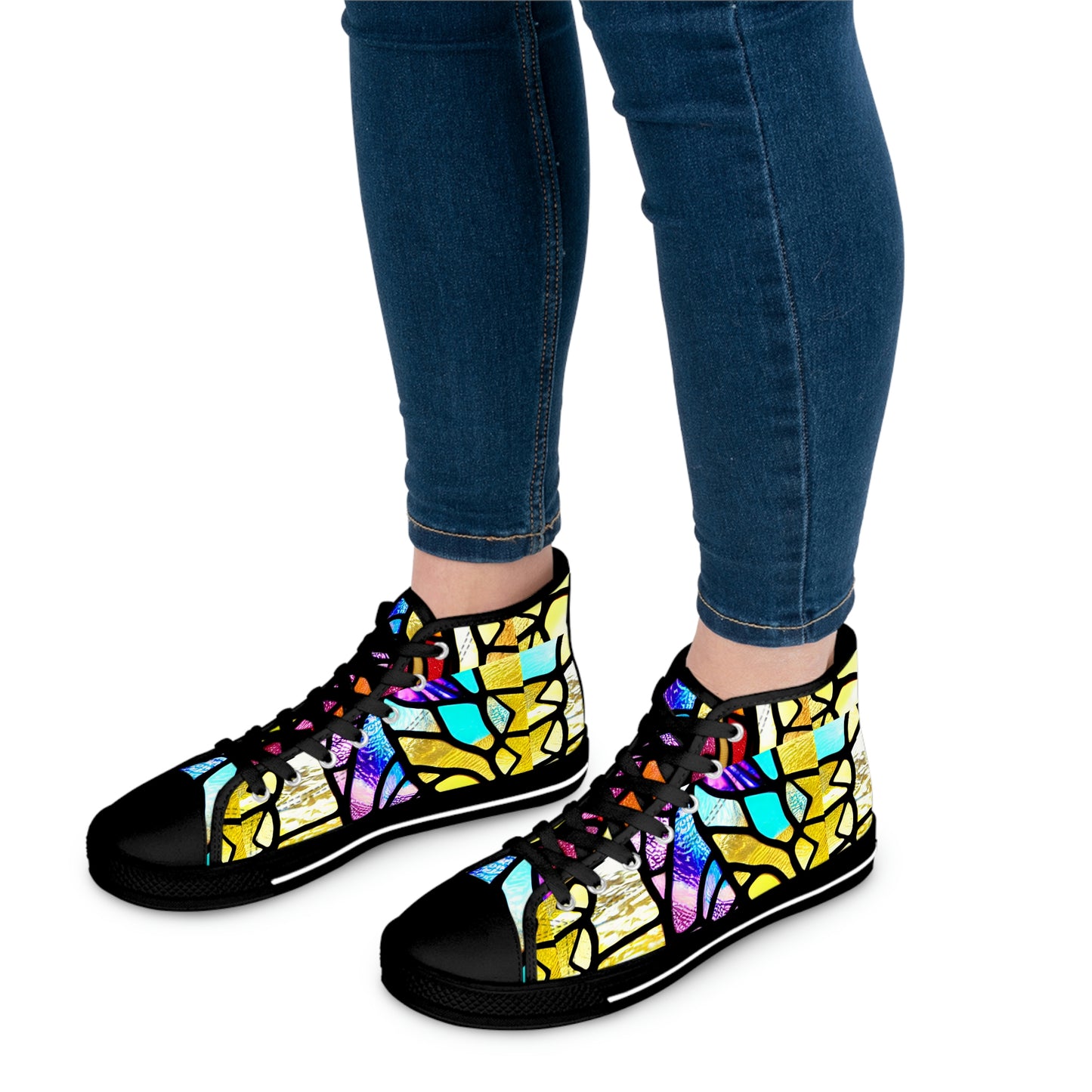 Mosaic Yellow Women's High Top Sneakers