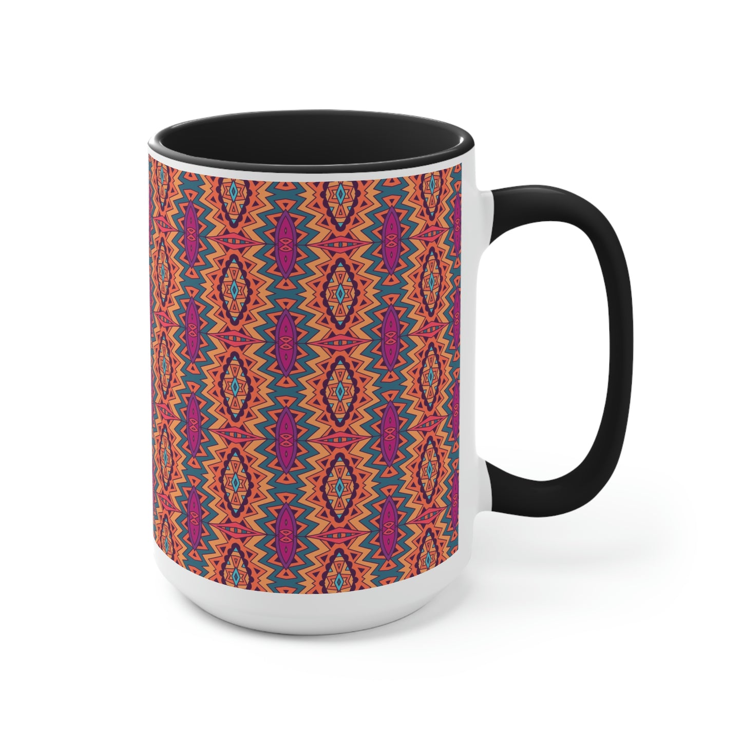 Mandala Orange Two-Tone Coffee Mugs, 15oz