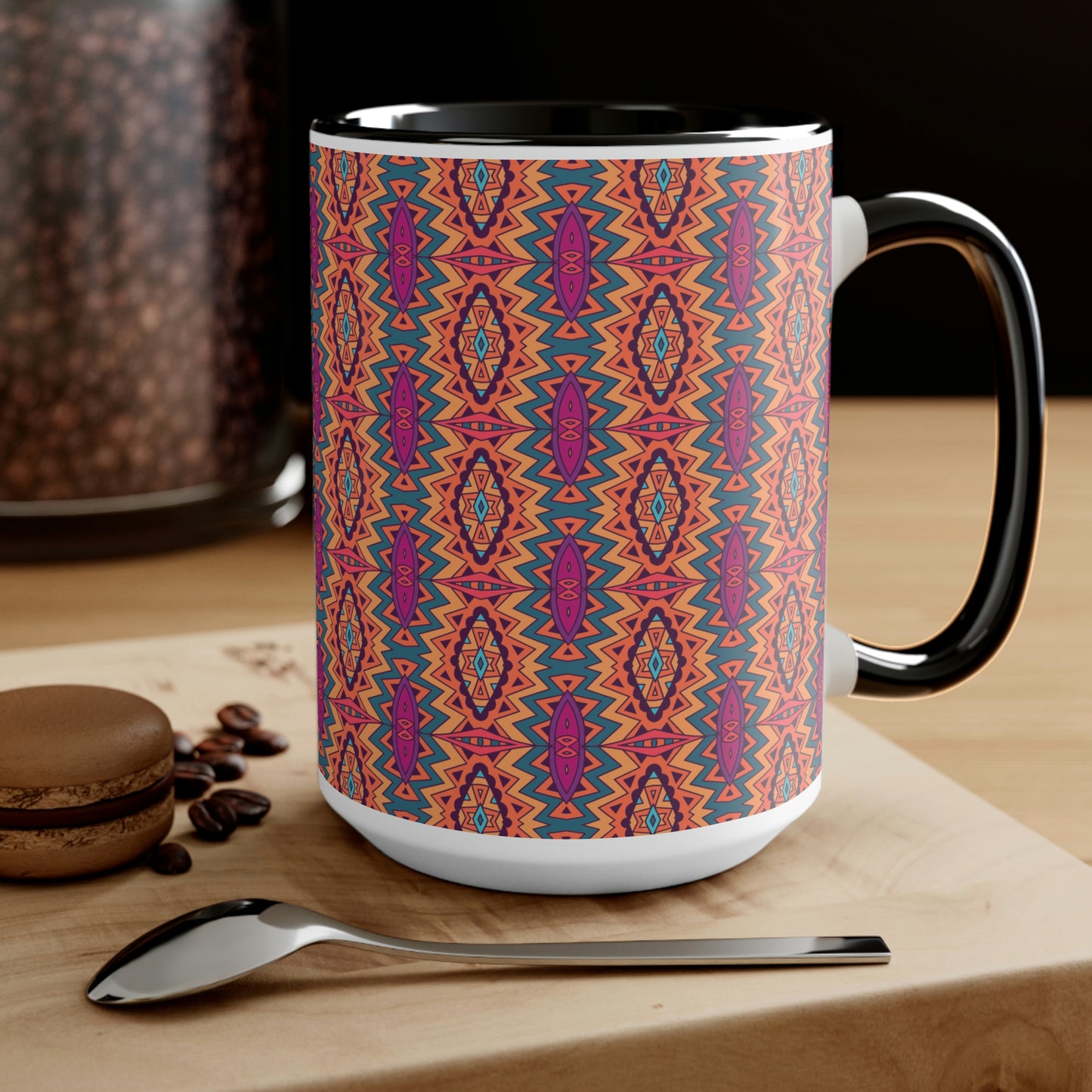 Mandala Orange Two-Tone Coffee Mugs, 15oz