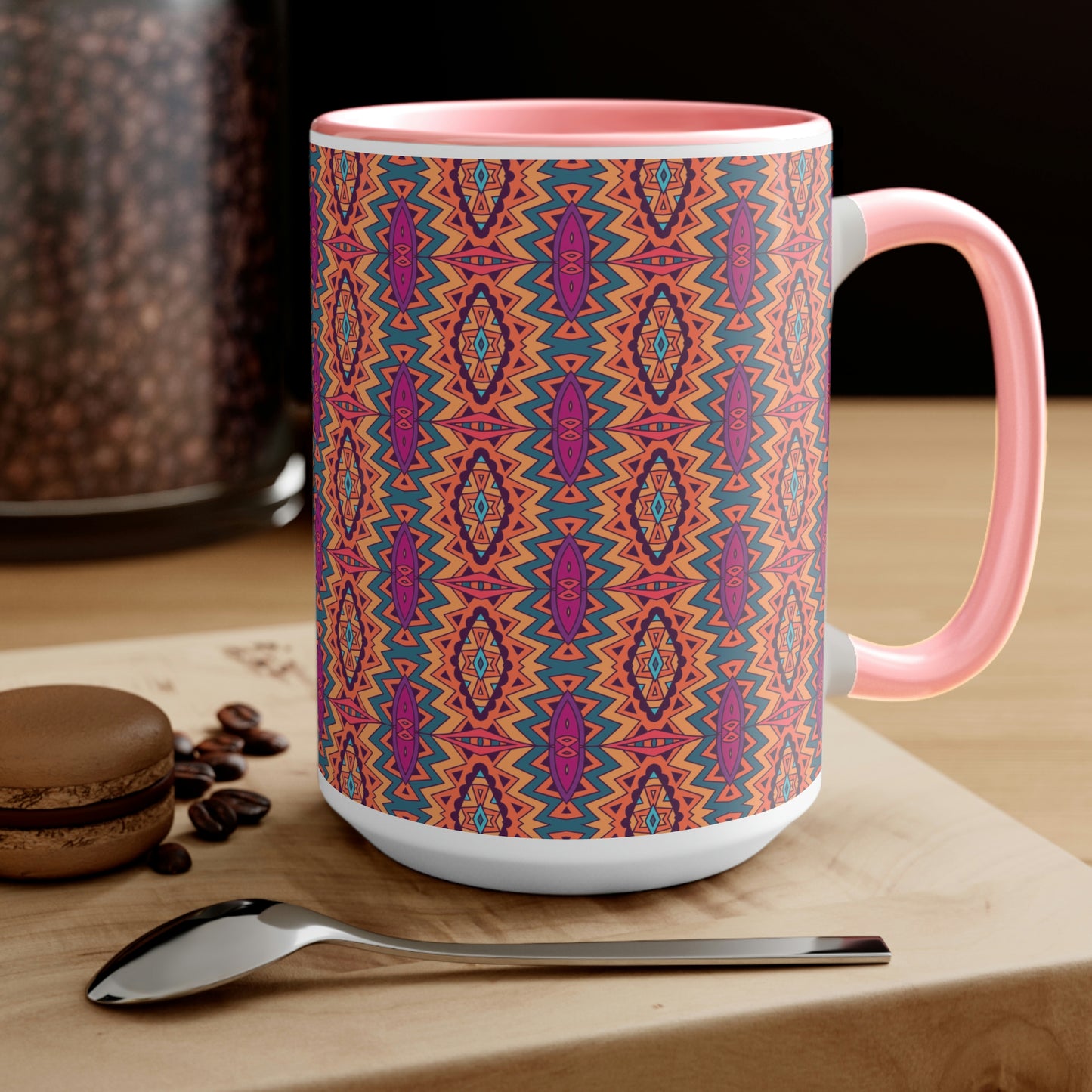 Mandala Orange Two-Tone Coffee Mugs, 15oz