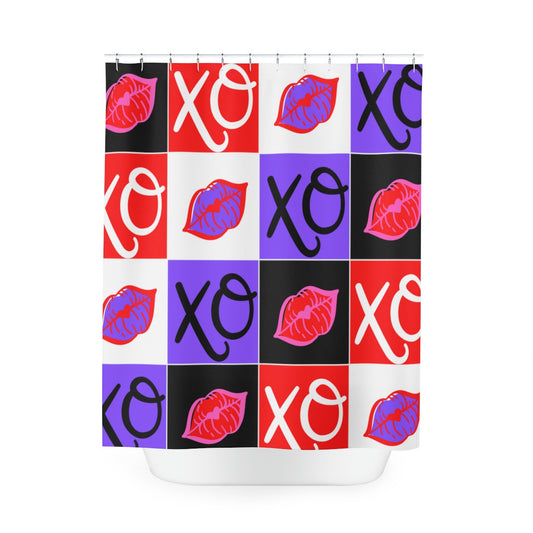 Hugs and Kisses Red Polyester Shower Curtain