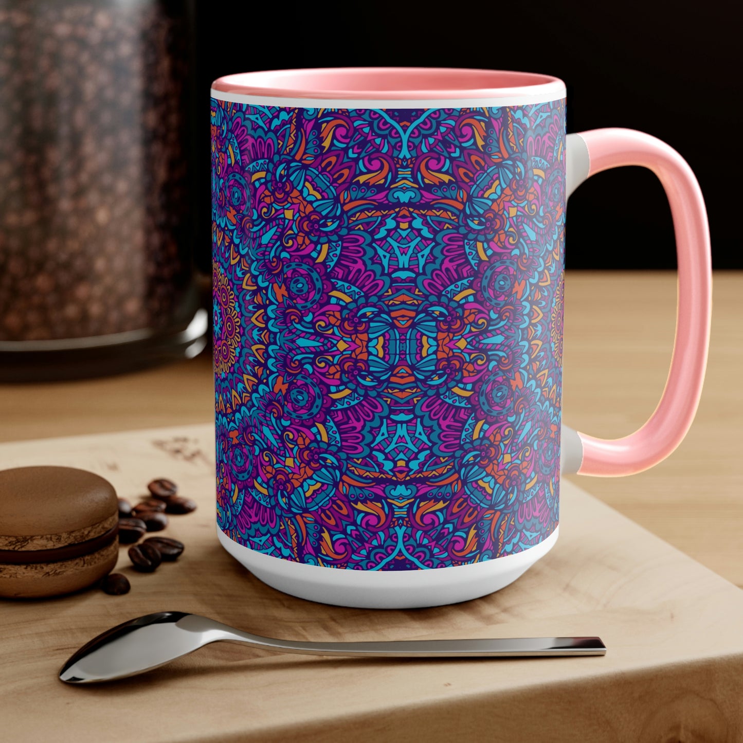 Blue Mandala Two-Tone Coffee Mugs, 15oz