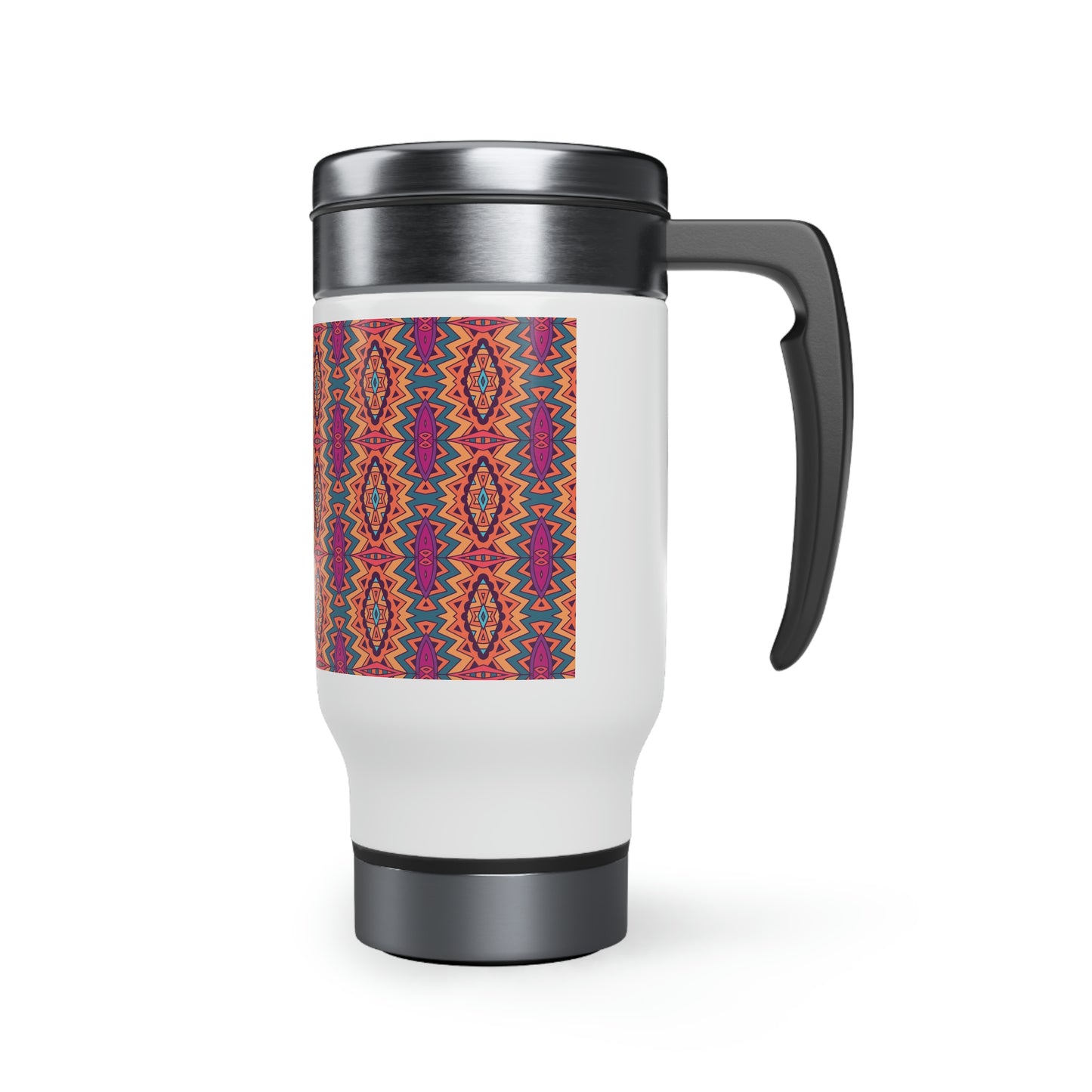 Orange Mandala Stainless Steel Travel Mug with Handle, 14oz