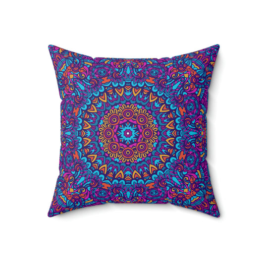 Mandala Blue Spun Polyester Square Pillow