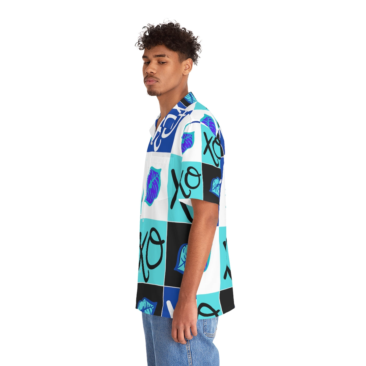 Hugs and Kisses Blue Men's Hawaiian Shirt