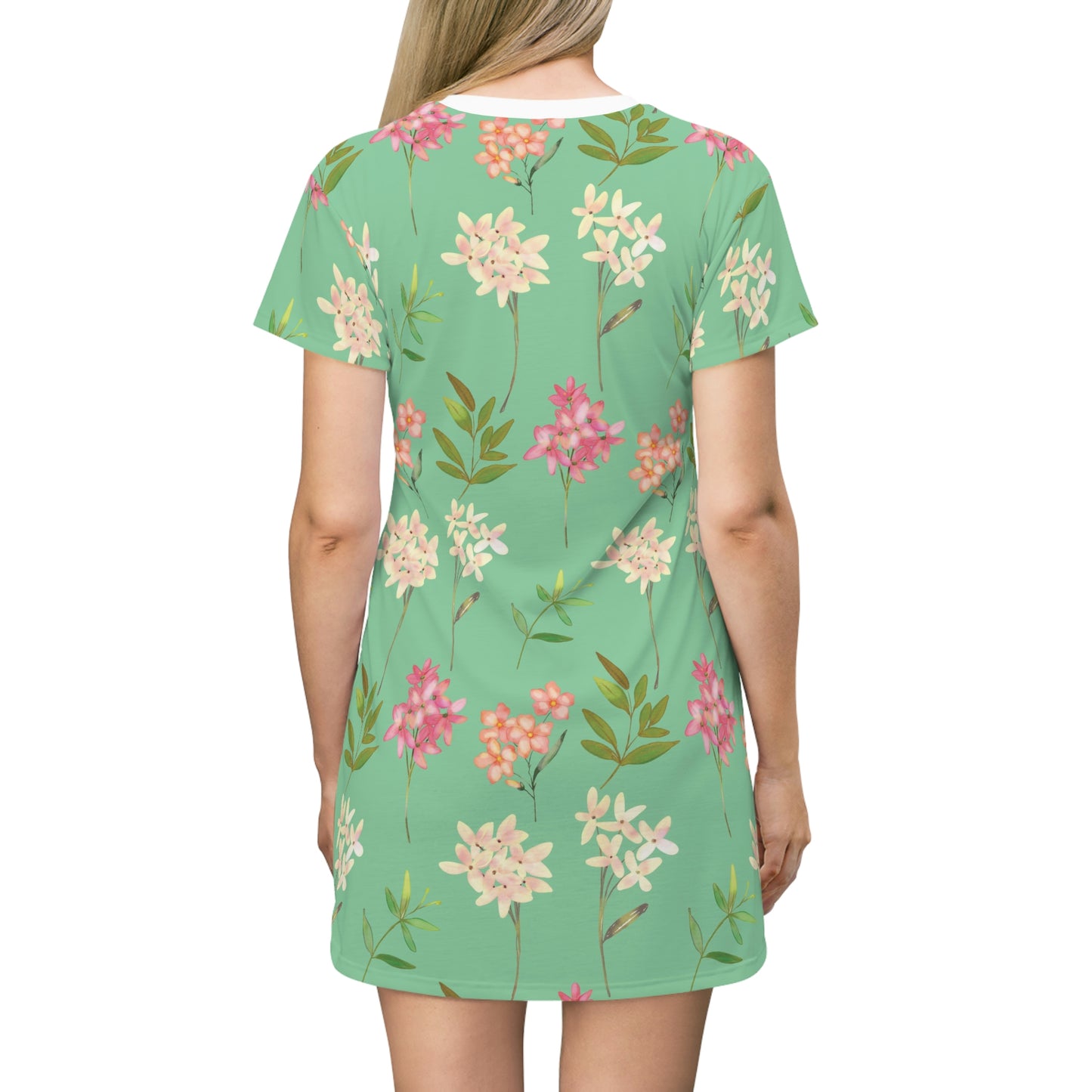 Green Flower All Over Print T-Shirt Dress