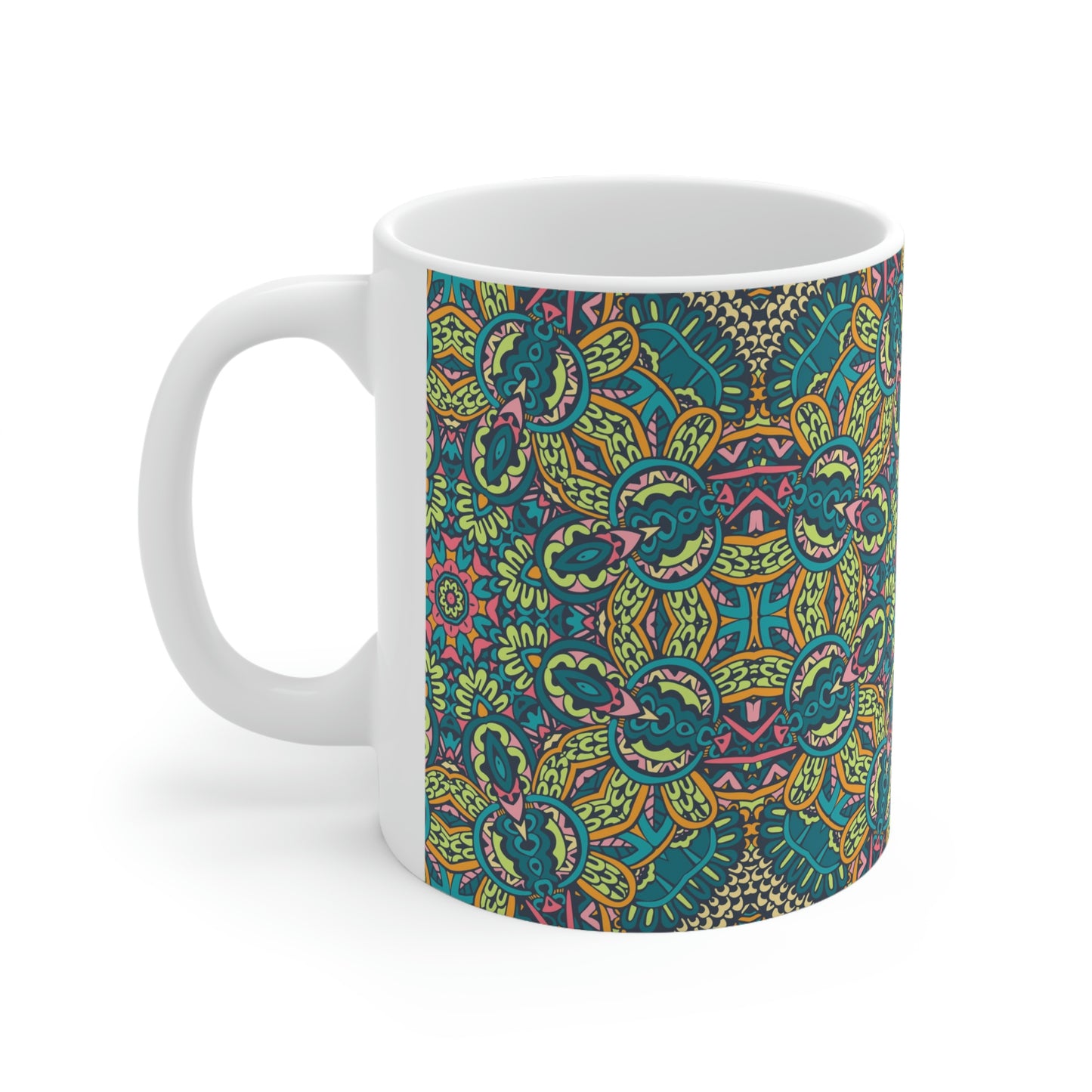 Green Mandala Ceramic Mug 11oz