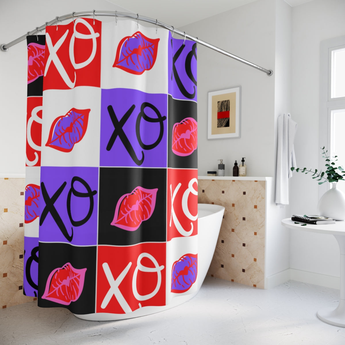 Hugs and Kisses Red Polyester Shower Curtain