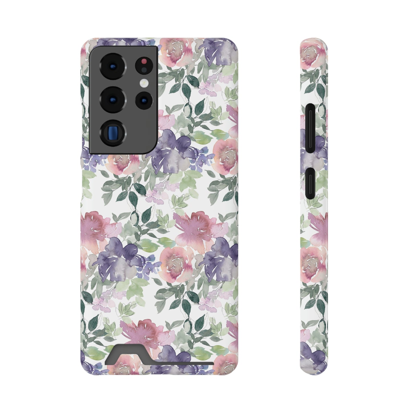 Purple Flower Phone Case With Card Holder