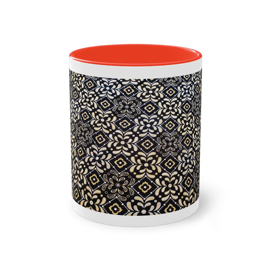 Black Floral Two-Tone Coffee Mug, 11oz