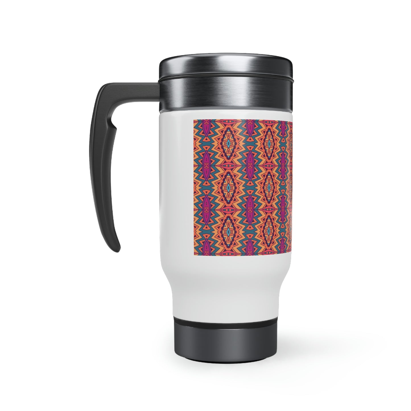 Orange Mandala Stainless Steel Travel Mug with Handle, 14oz