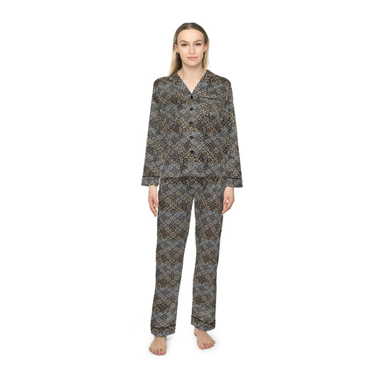 Black Floral Women's Satin Pajamas