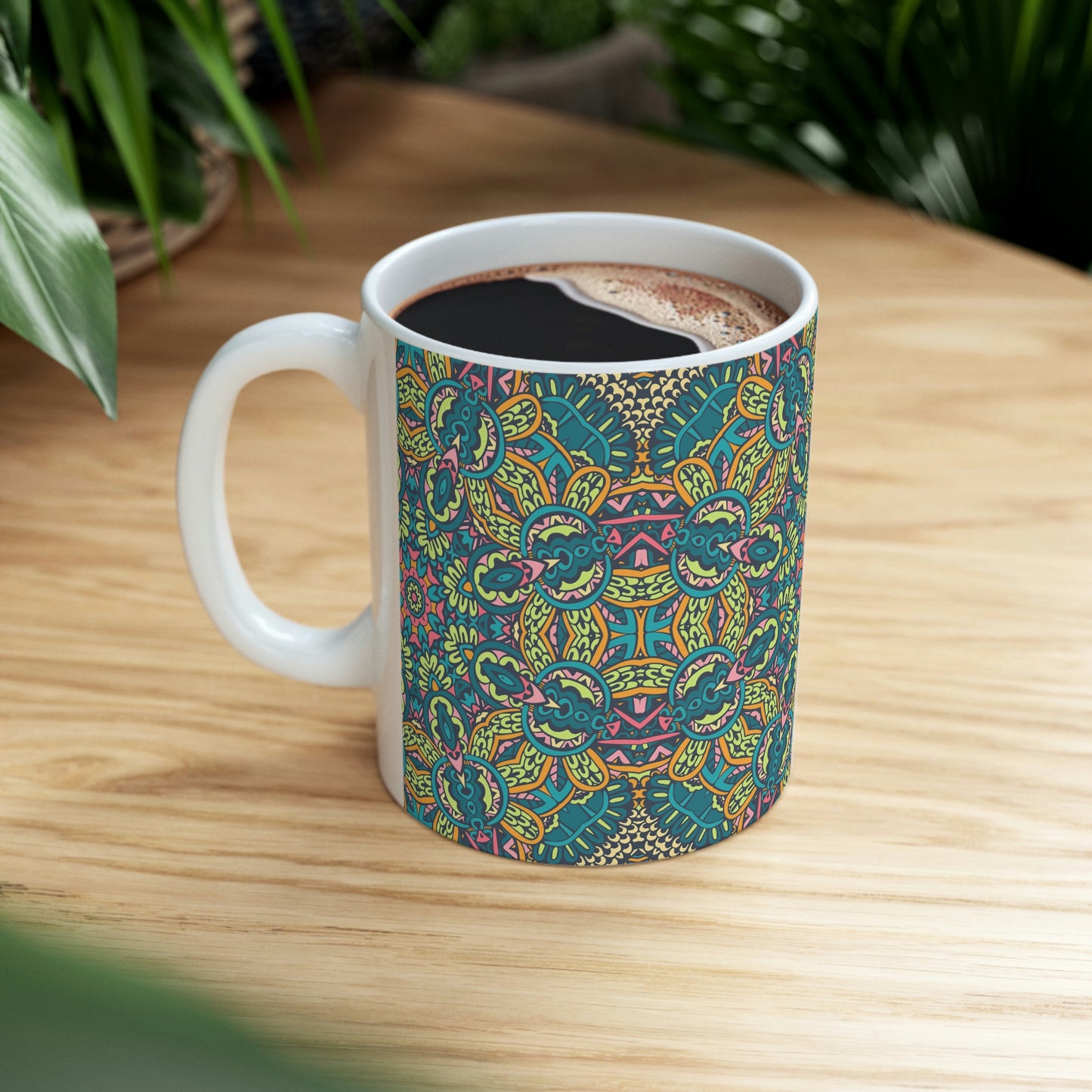 Green Mandala Ceramic Mug 11oz