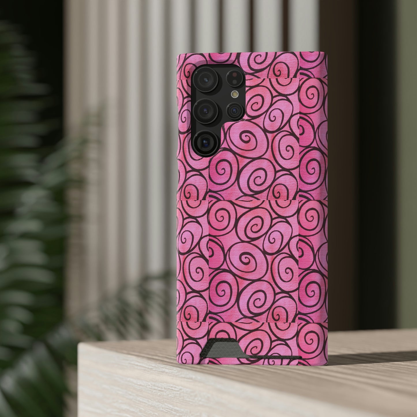 Pink Swirl Phone Case With Card Holder