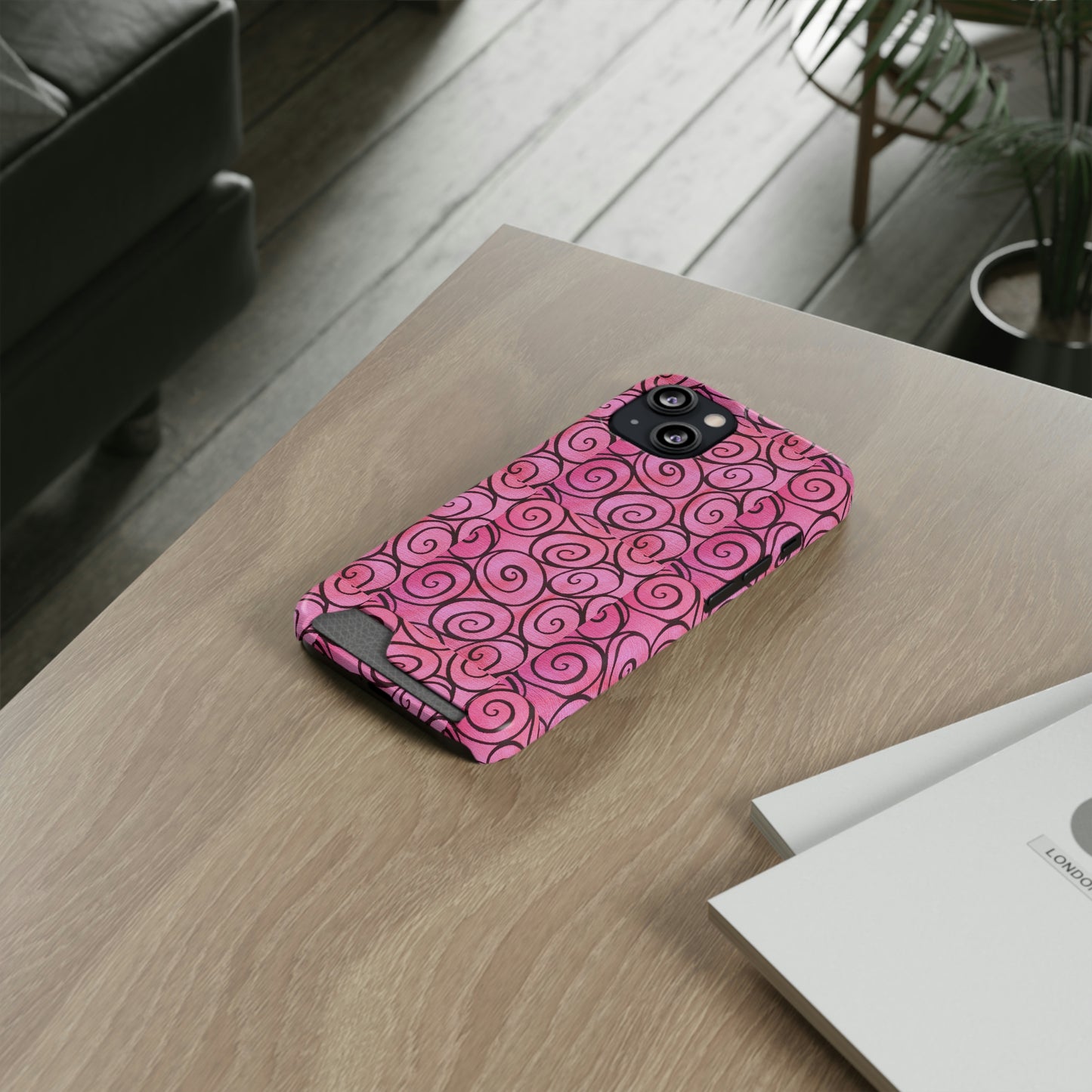 Pink Swirl Phone Case With Card Holder