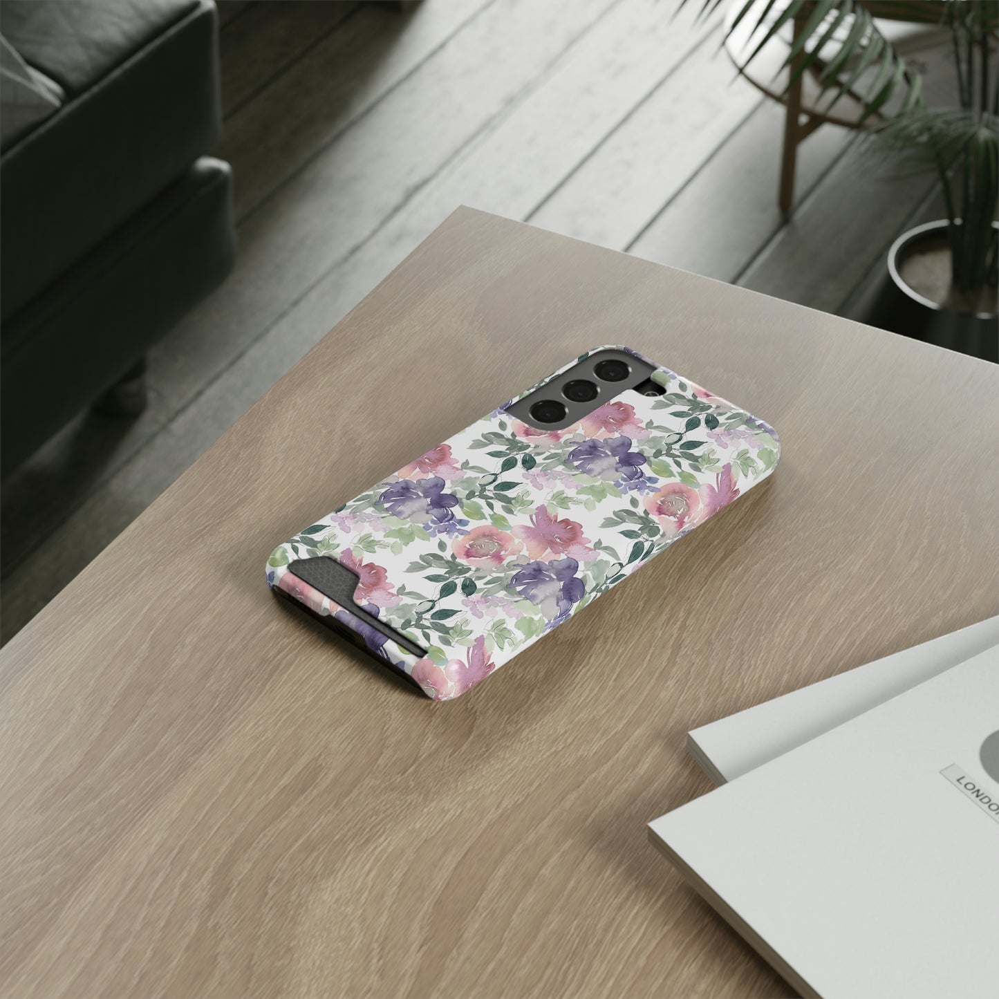 Purple Flower Phone Case With Card Holder