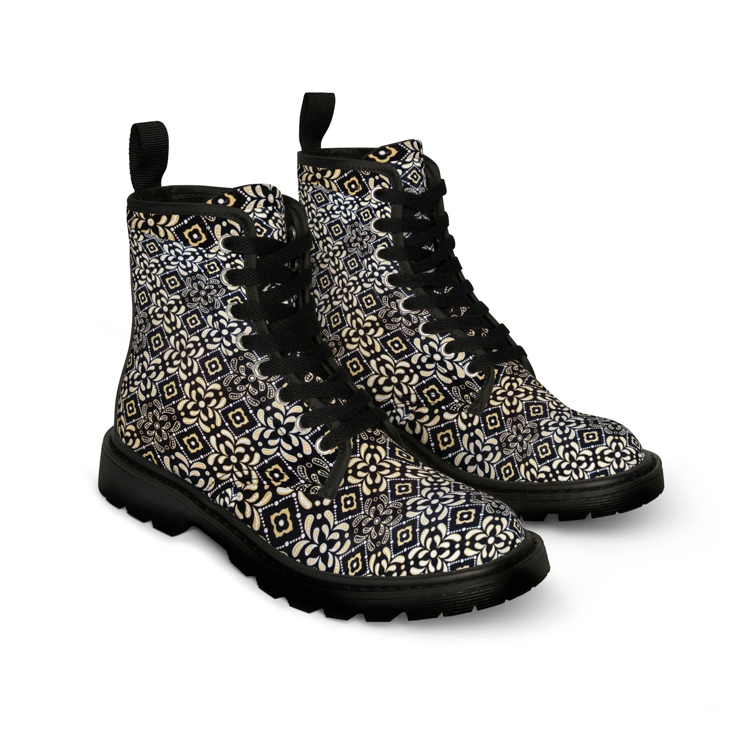 Black Floral Men's Canvas Boots