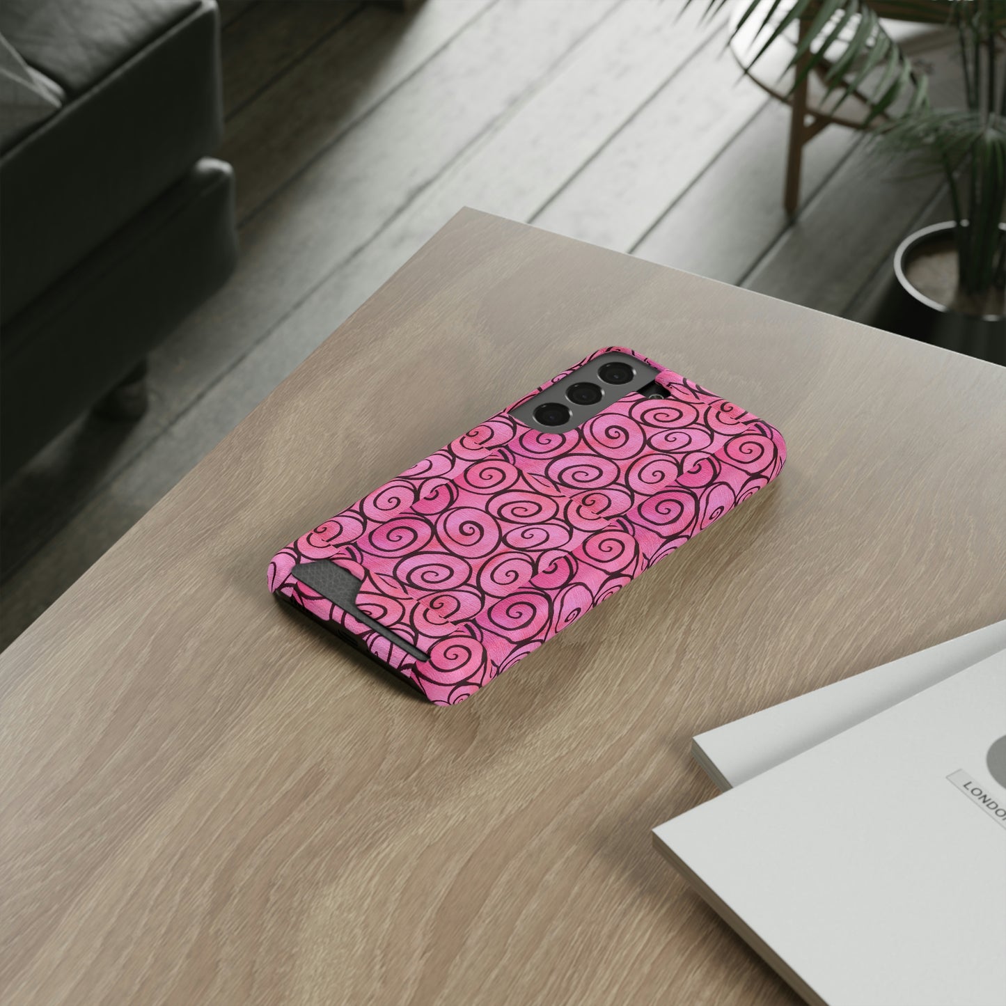 Pink Swirl Phone Case With Card Holder