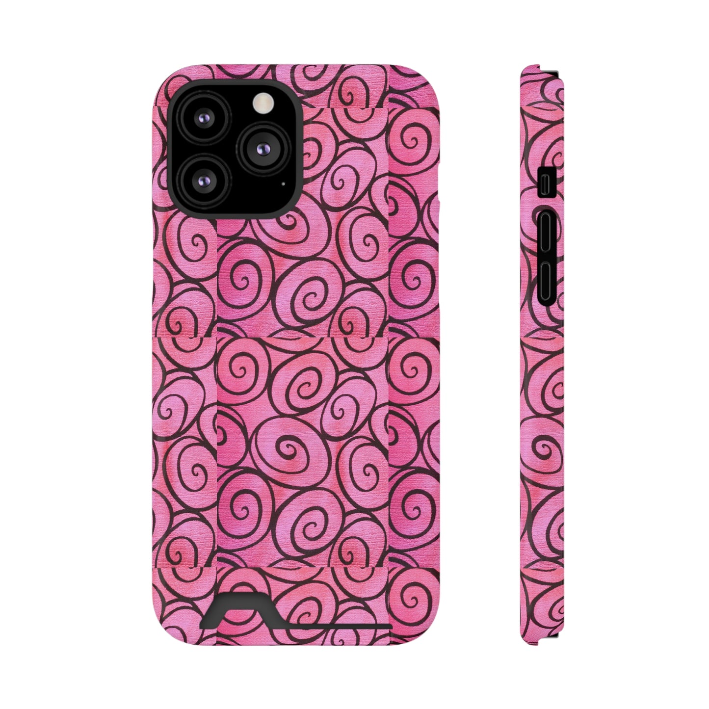 Pink Swirl Phone Case With Card Holder