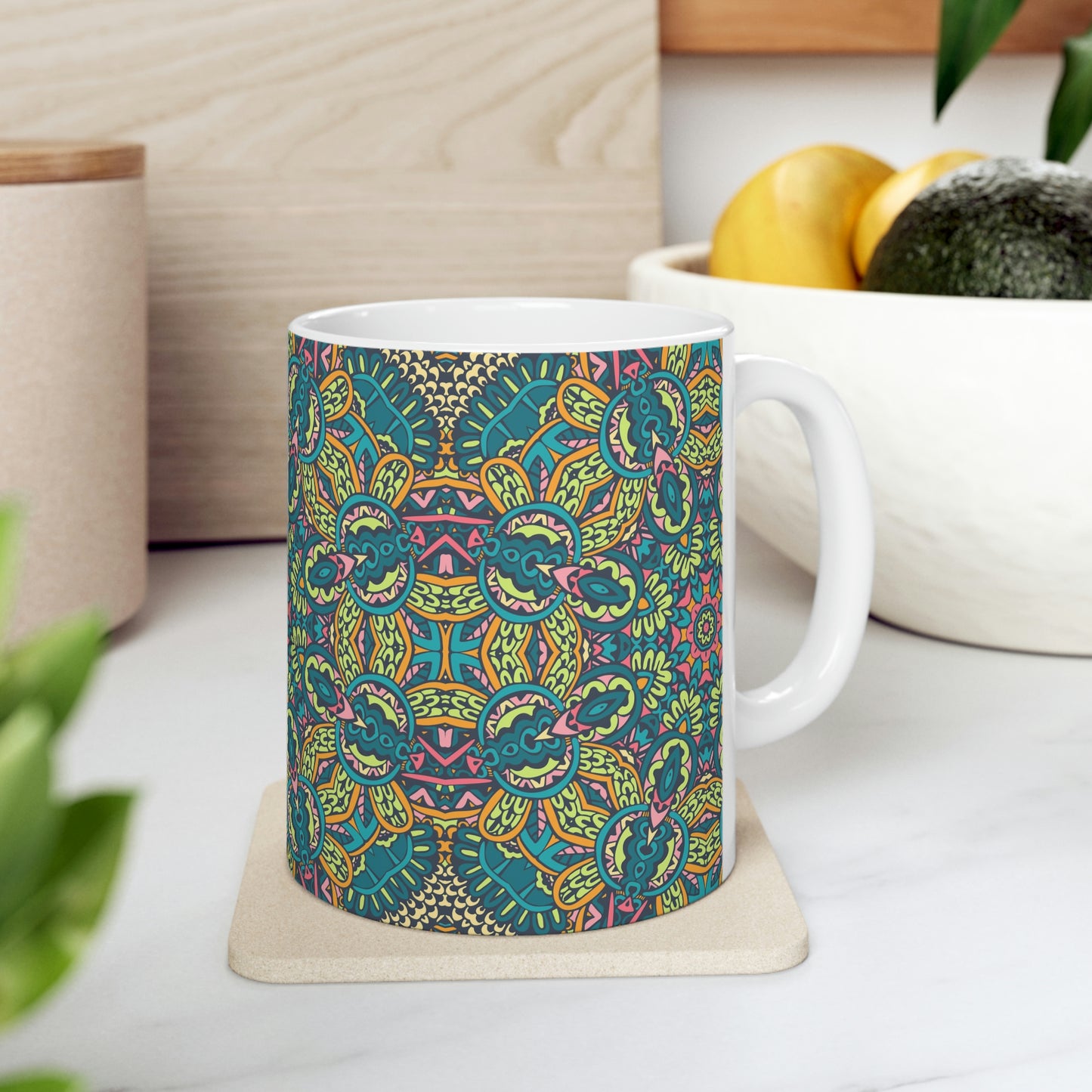 Green Mandala Ceramic Mug 11oz