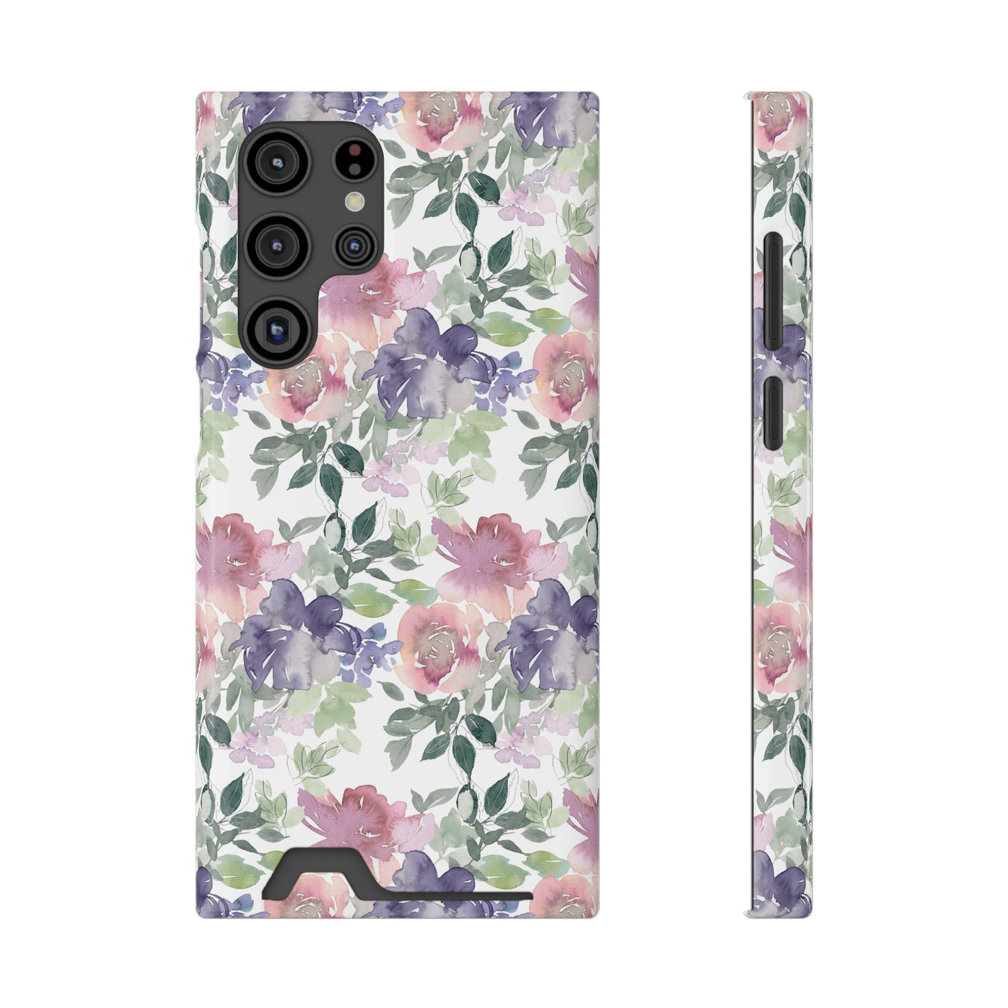 Purple Flower Phone Case With Card Holder