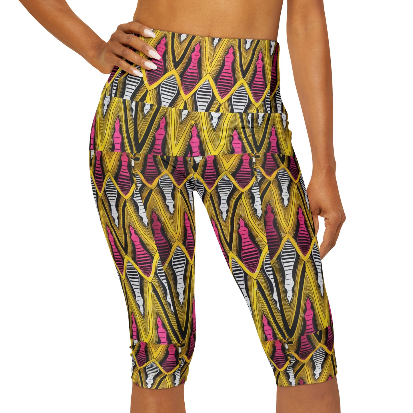 Yellow African Yoga Capri Leggings