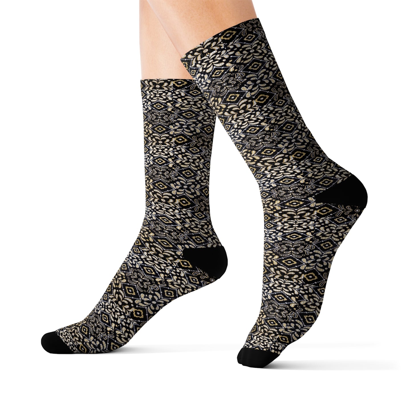 Black Floral Sublimation Socks