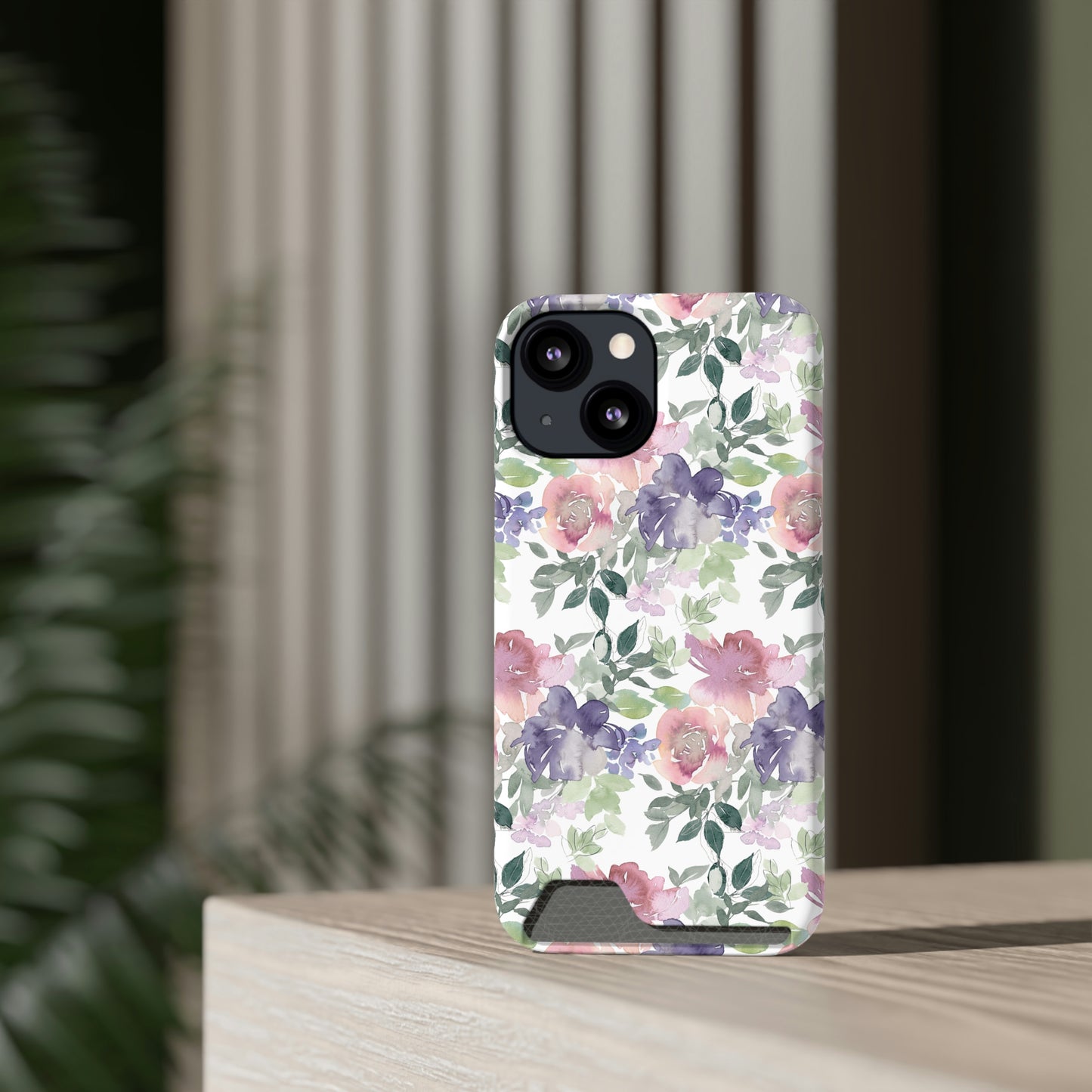 Purple Flower Phone Case With Card Holder