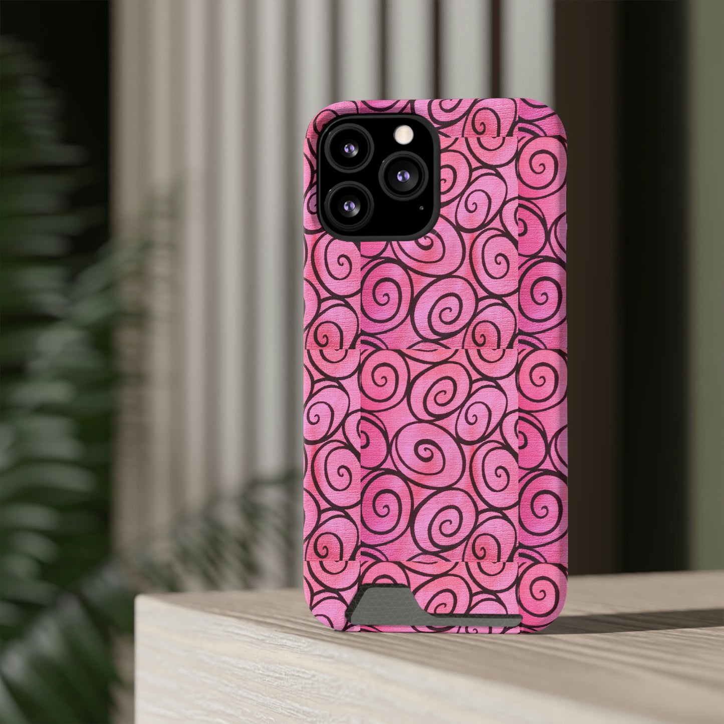 Pink Swirl Phone Case With Card Holder