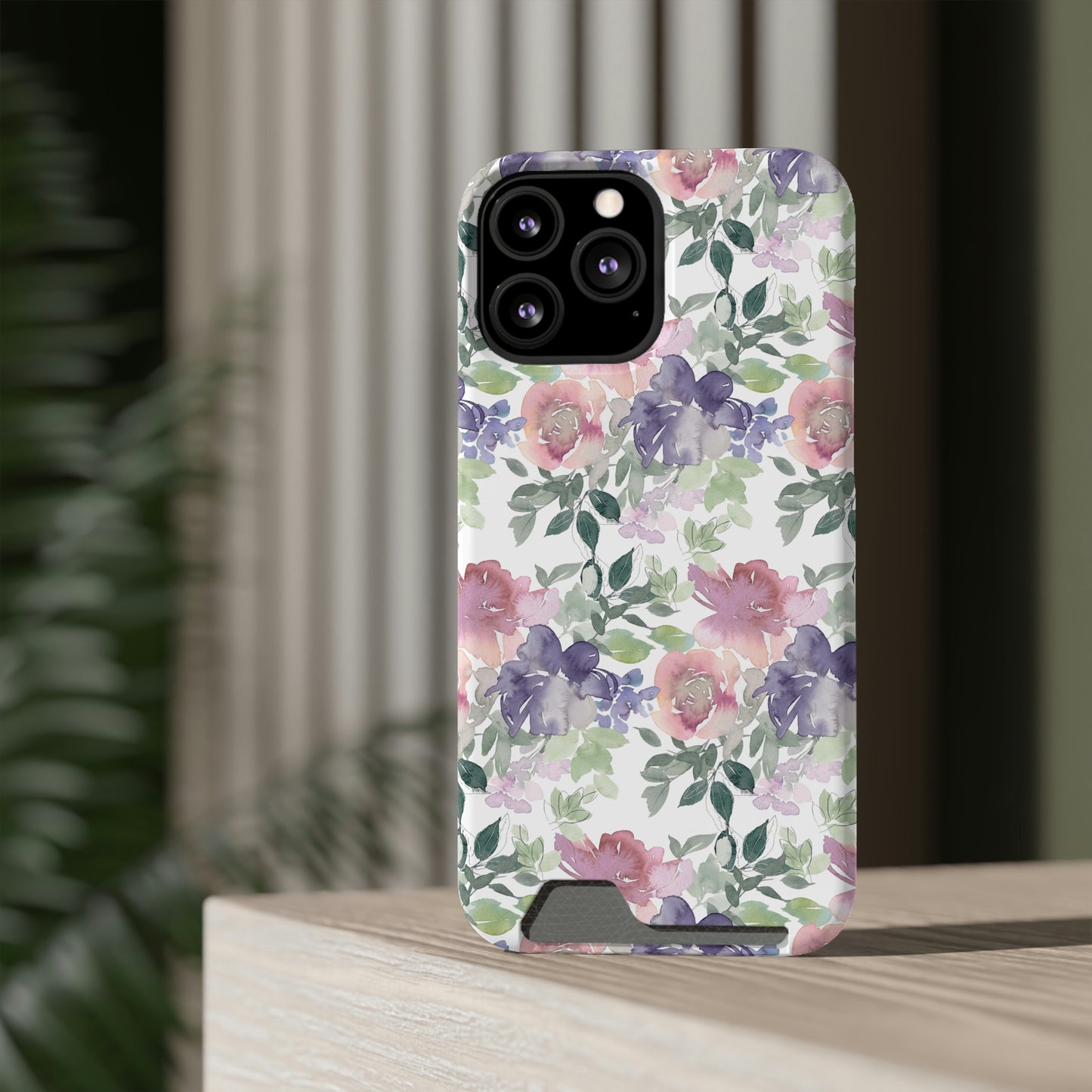 Purple Flower Phone Case With Card Holder