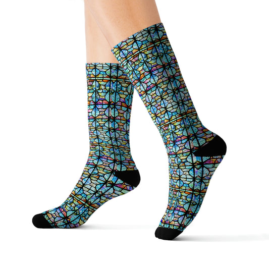 Mosaic Light Blue Sublimation Socks