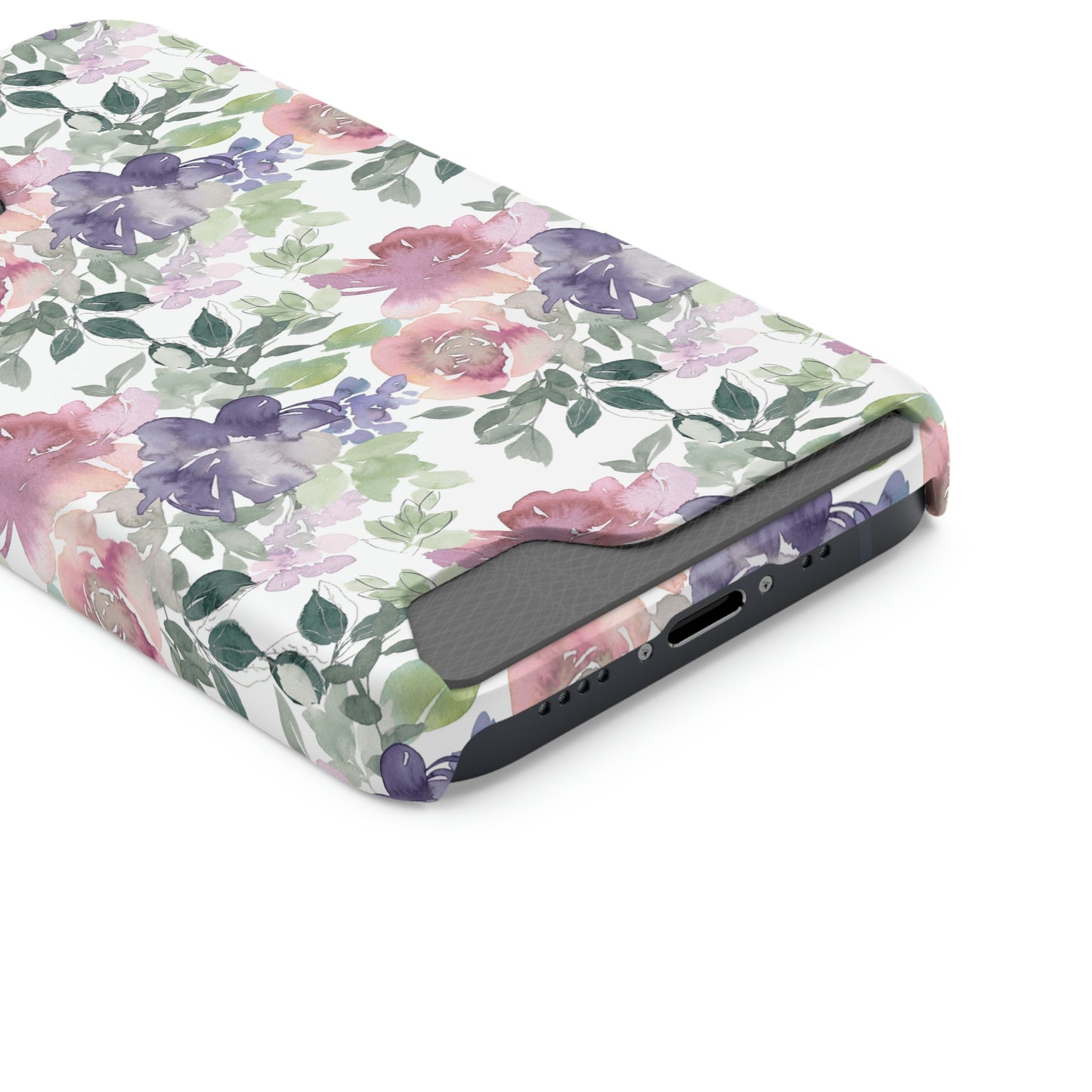 Purple Flower Phone Case With Card Holder