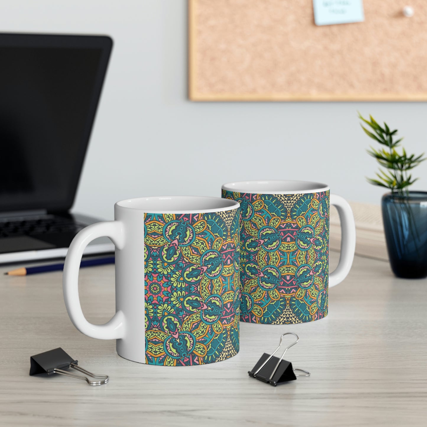 Green Mandala Ceramic Mug 11oz