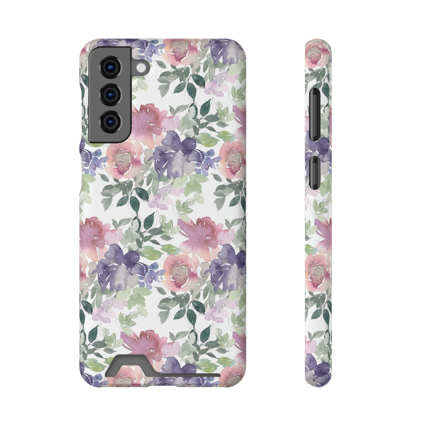 Purple Flower Phone Case With Card Holder