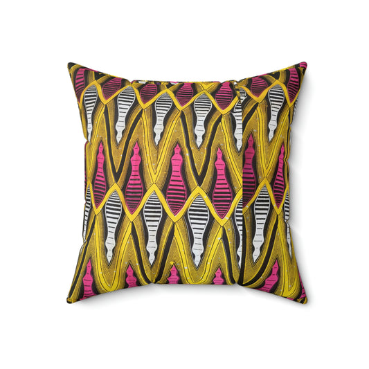 Yellow African Spun Polyester Square Pillow