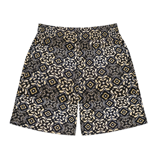 Black Floral Men's Jogger Shorts